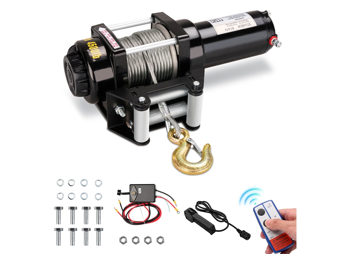 Cabrestante Eléctrico De 12 V, Tracción Hasta 4500 Lb/2041 Kg, Cable De Acero De 10 M, Negro