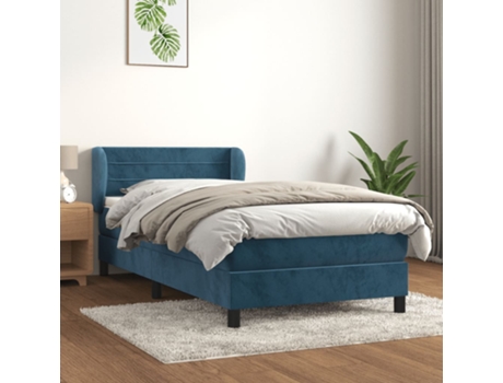 vidaXL Cama con somier y colchón de terciopelo azul oscuro 90x200 cm