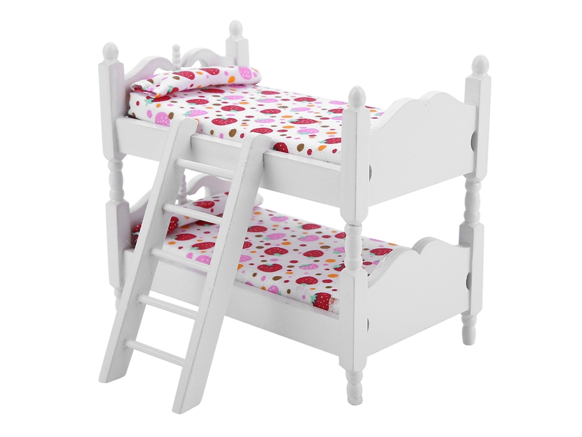 2026-mueble Miniatura Cama Bunk Para Casa De Muñecas 1:12 Niños Dormitorio Juguete Fresa Rosa