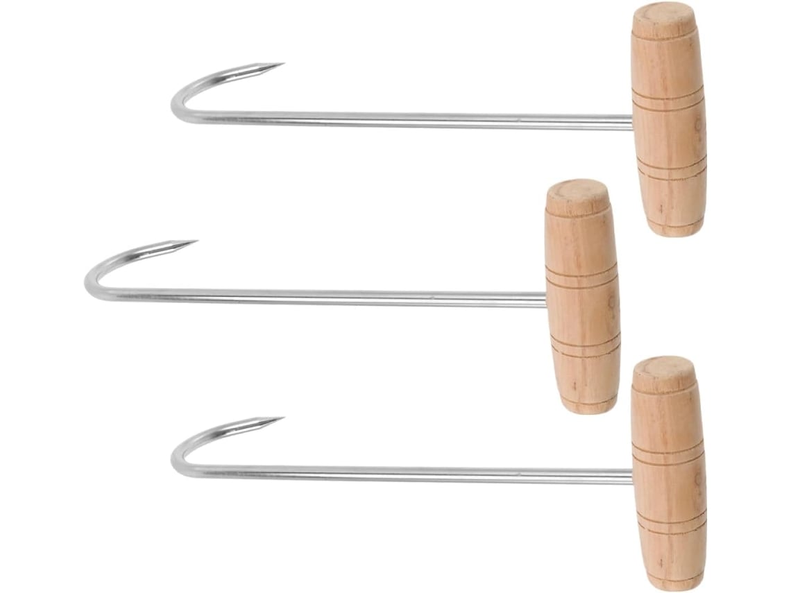 Nuobesty Juego De 3 Ganchos Para Botas Con Mango Largo De Acero Inoxidable Y Madera, Herramienta