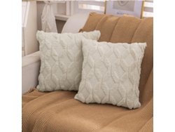 Juego De 2 Fundas De Cojín De Lana Beige De 40x40 Cm Con Cremallera Oculta
