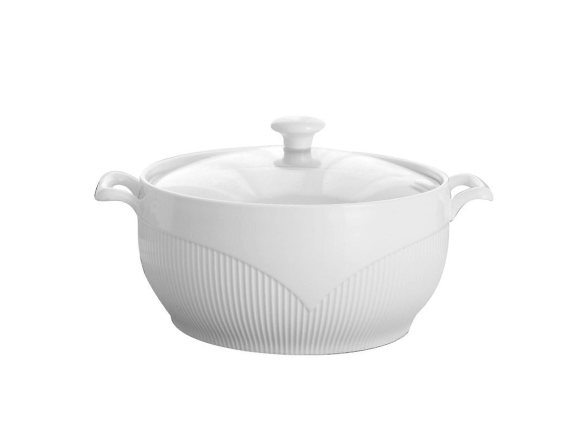 Olla grande de cerámica para sopa con tapa, elegante diseño en relieve, apta para microondas y lavavajillas.