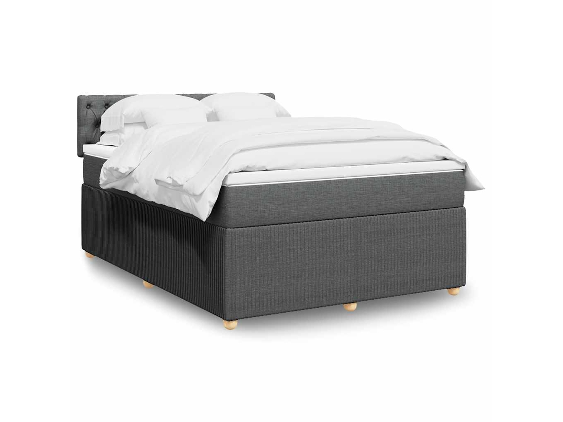 Cama Box Spring Con Colchón Tela Gris Oscuro 160x200 Cm