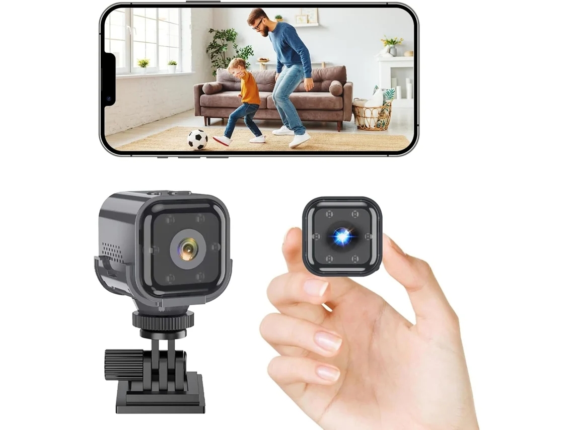 Minicámara de seguridad para interiores con wifi de 2,4 GHz, HD 1080p, visión nocturna, detección de movimiento e intercomunicador bidireccional (negra)