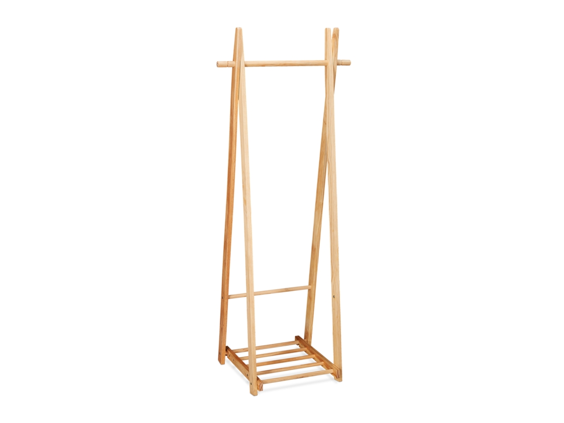 Estendal Relaxdays Com Sapateira, Varão Para Roupa, Livre, Prateleira, Hbt: 153x62x45 Cm, Madeira, Natural