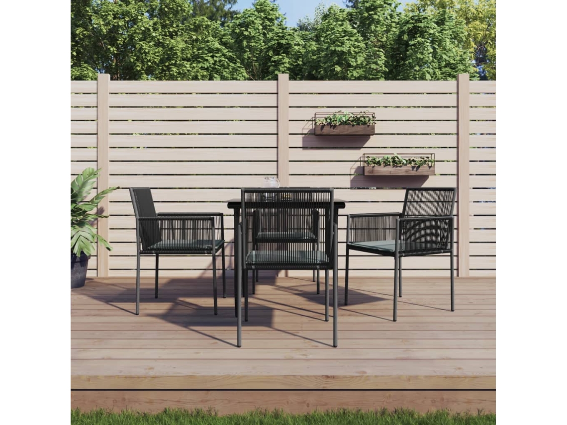 Juego de comedor de jardín de 5 piezas con cojines de mimbre de acero negro de DKD Home Decor