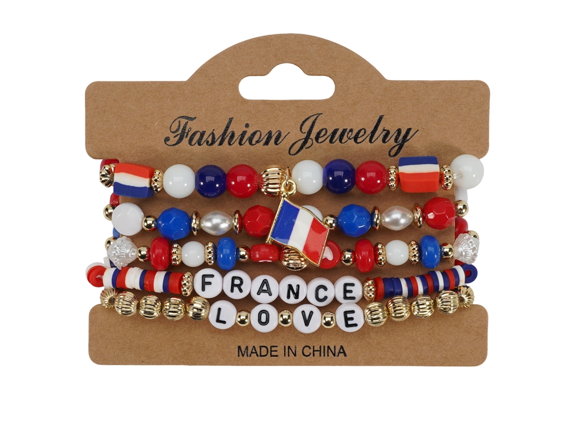 Juego Pulseras Cuentas Bandera Francia Rojo Azul Blanco, Joya En Capas Para Aficionados Al Fútbol Y Actos Patrióticos Franceses
