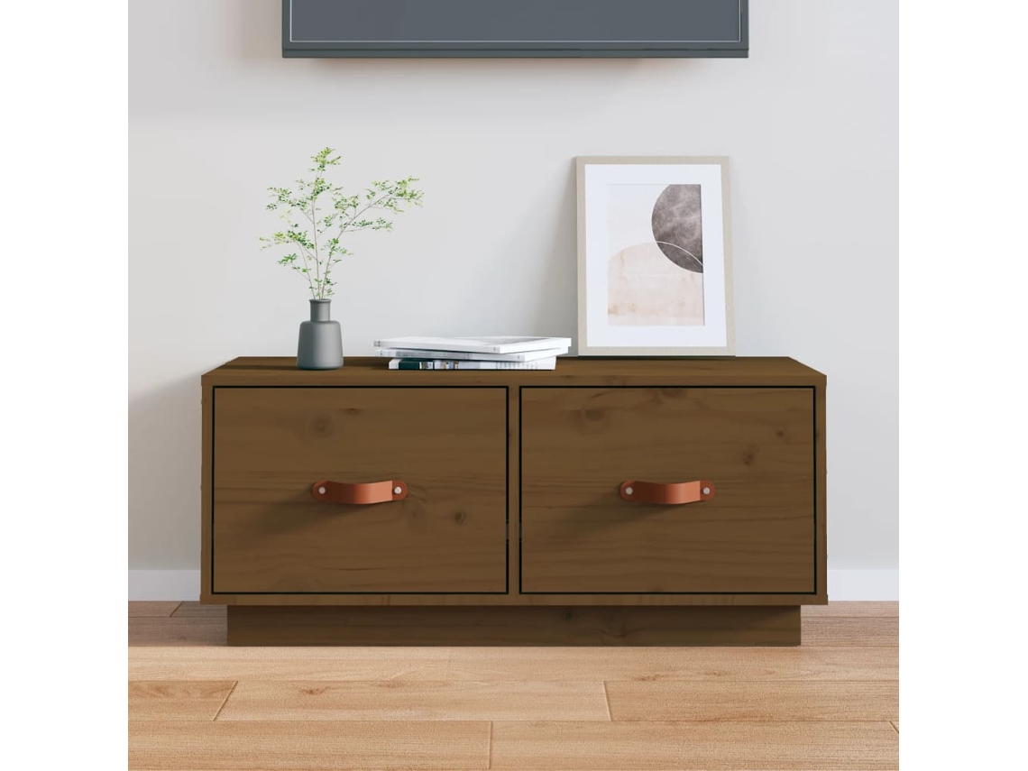 Mueble de Armario Tv 80X34X35 Cm Madera de Pino Maciza Marrón Miel