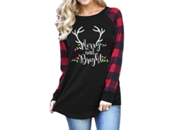 2026altiro-camiseta De Manga Larga Para Mujer Cuello Redondo Estampado De Cuadros Patrones Navideños Casual Negro Talla M
