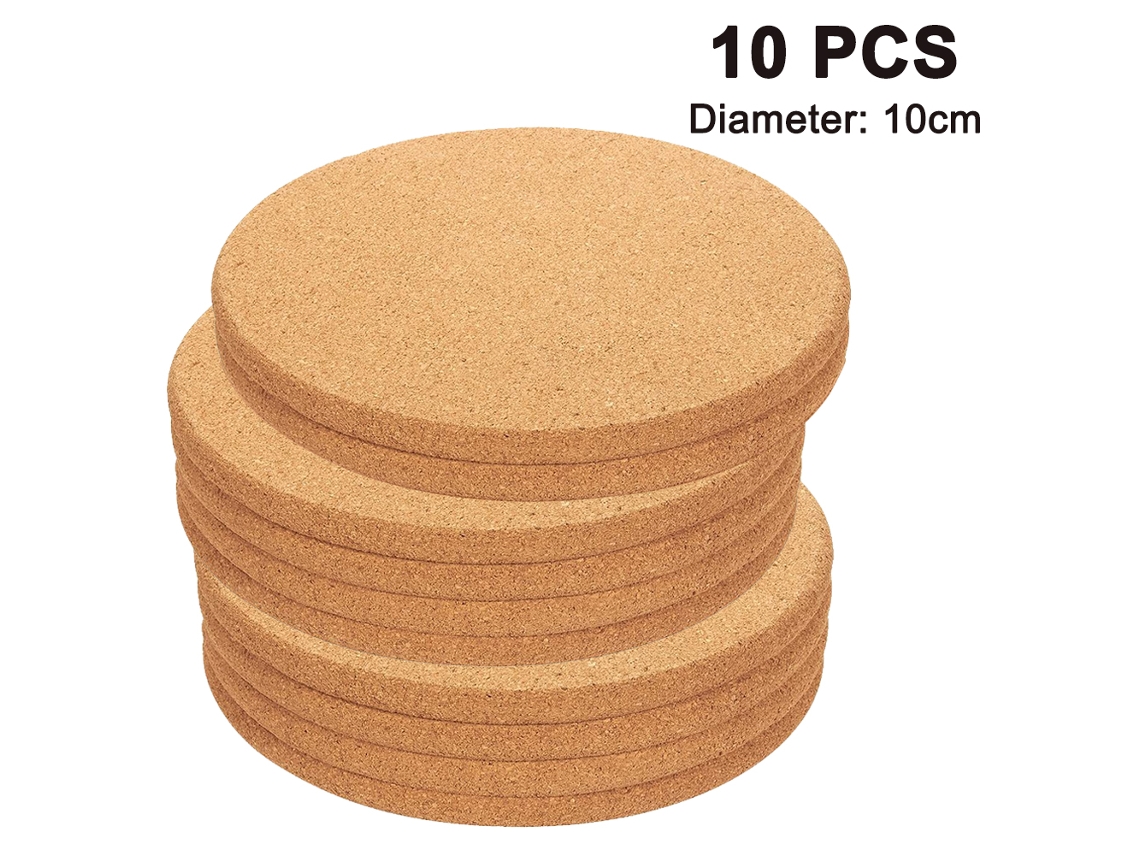 VYLARA Modernize A Decoração Da Sua Casa Com Corkcoasters, Cortiça Natural Reutilizável Para Suas Necessidades Diárias, Conjunto Marrom Claro Com 10 Unidades