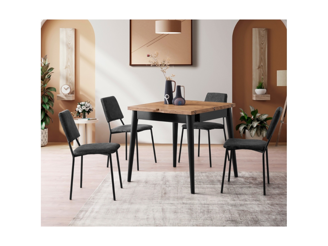 Mesa de comedor extensible 4 personas estilo industrial madera y negro 80 cm PALLINI