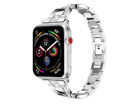 Correa de reloj de acero inoxidable macizo con tachuelas de diamantes en forma de X para Apple Watch Series 3, 2 y 1 de 38 mm (plateado)