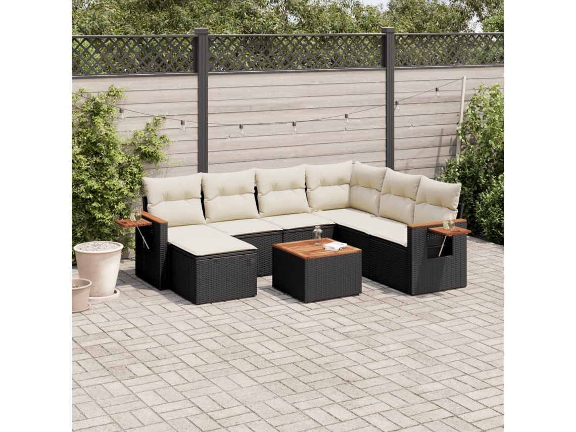 Conjunto de 8 sofás de jardín con cojines de mimbre sintético negro, Dkd Home Decor