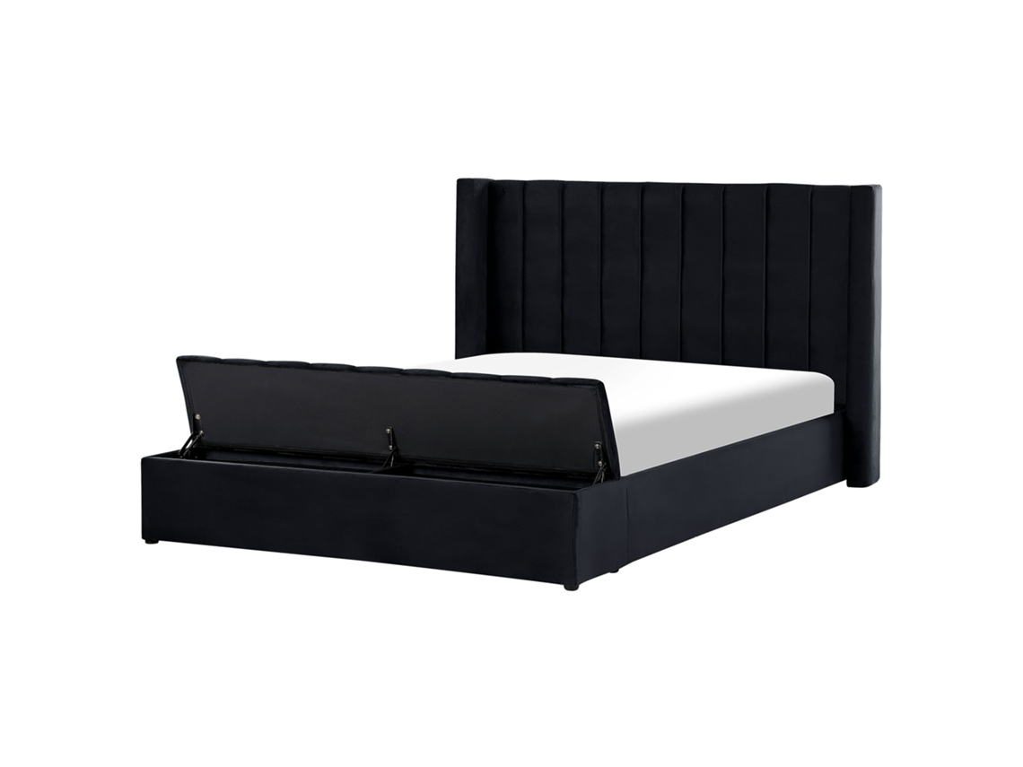 Cama con somier BELIANI Noyers de Terciopelo Negro 210x247x132