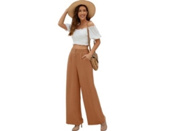 2026-pantalones Anchos De Algodón Y Lino Para Mujer High Waist Con Bolsillos Verano Flowy Casual Xxl Camello