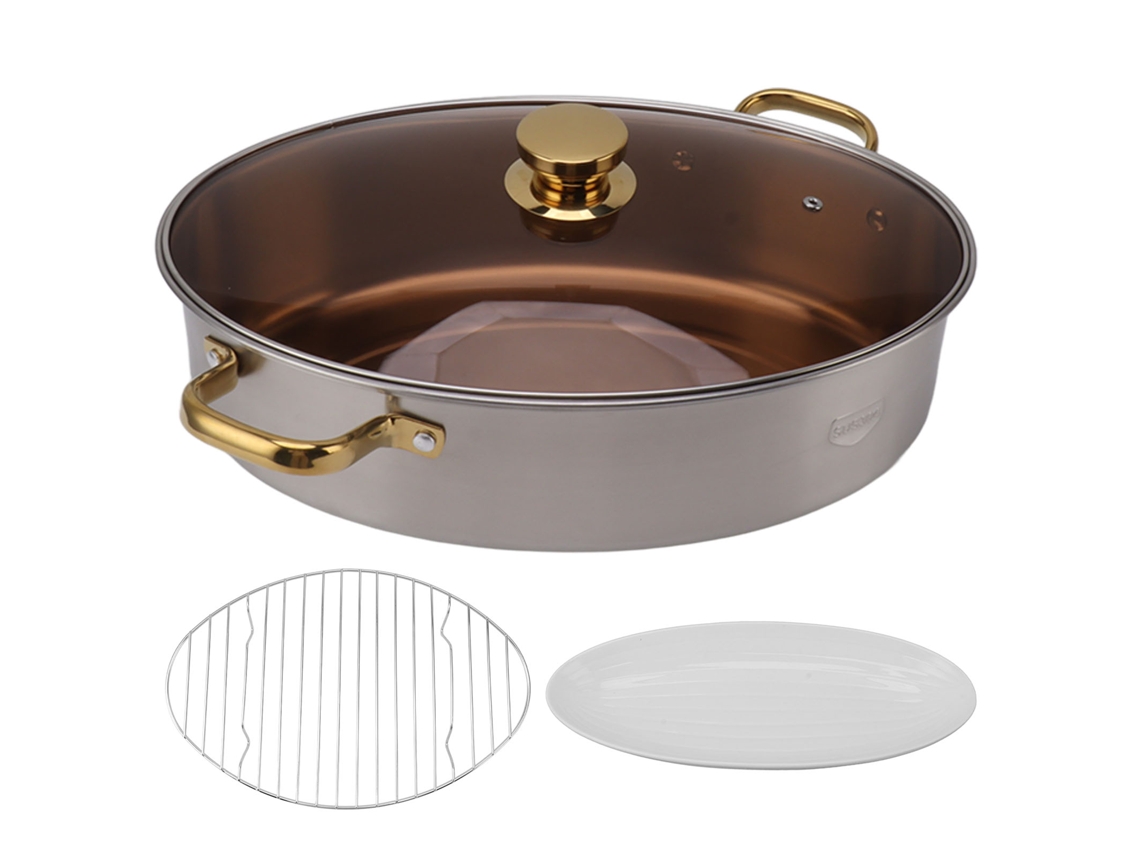 Olla Ovalada Para Cocinar Al Vapor, Acero Inoxidable 304, Con Tapa De Cerámica Y Soporte Para Mariscos.