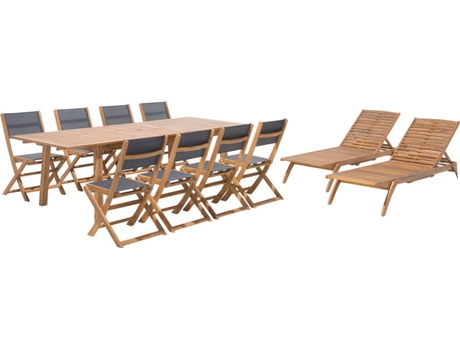 Conjunto de jardín de madera Mesa 8 sillas textileno gris oscuro 2 tumbonas BELIANI Cesana