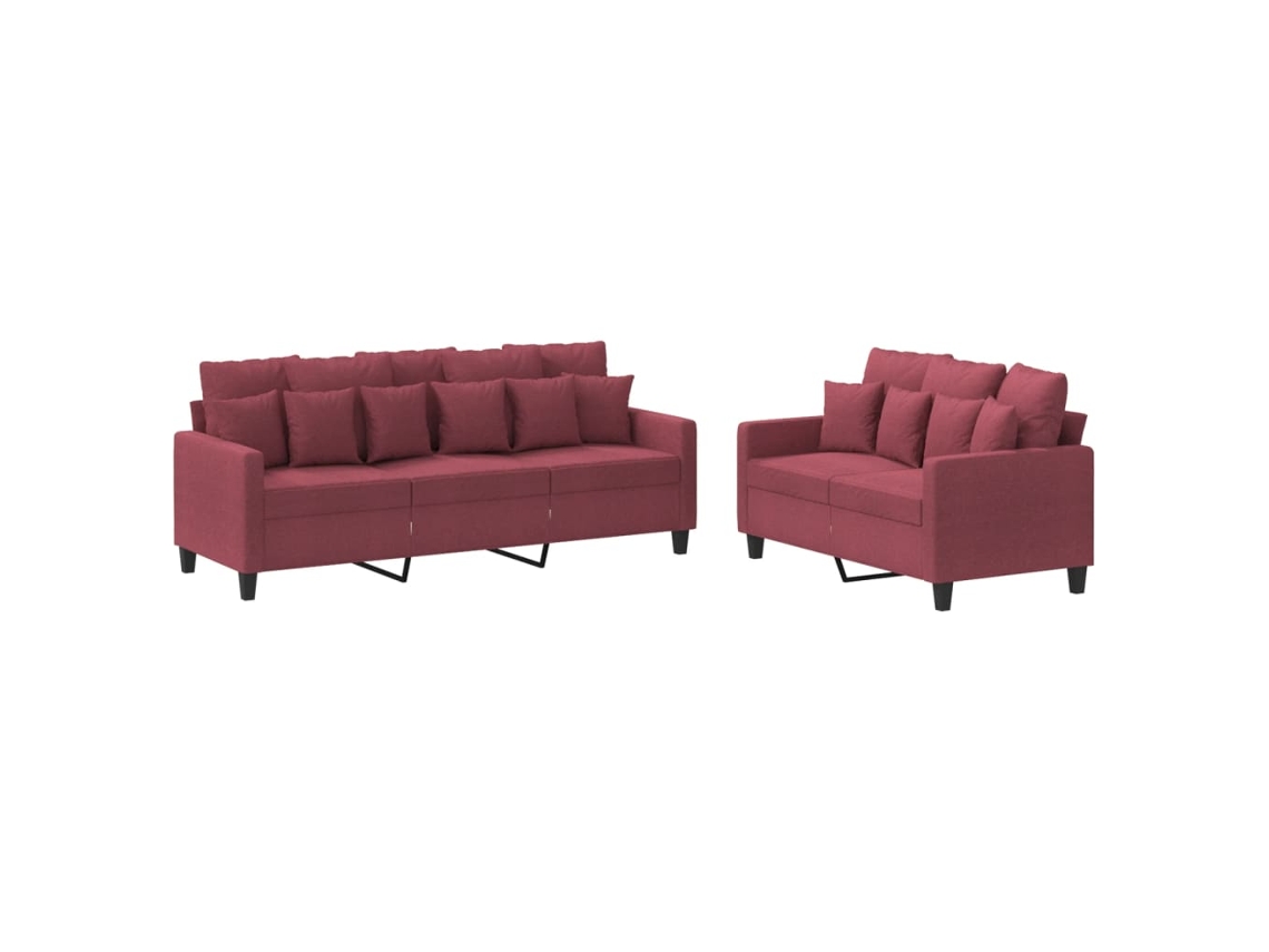 Maison Exclusive - Juego De Sofás Con Cojines 2 Piezas Tela Rojo Tinto