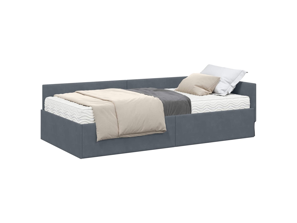 Cama Individual | Estructura De Cama Esquina Con Colchón 2 Uds Gris Terciopelo