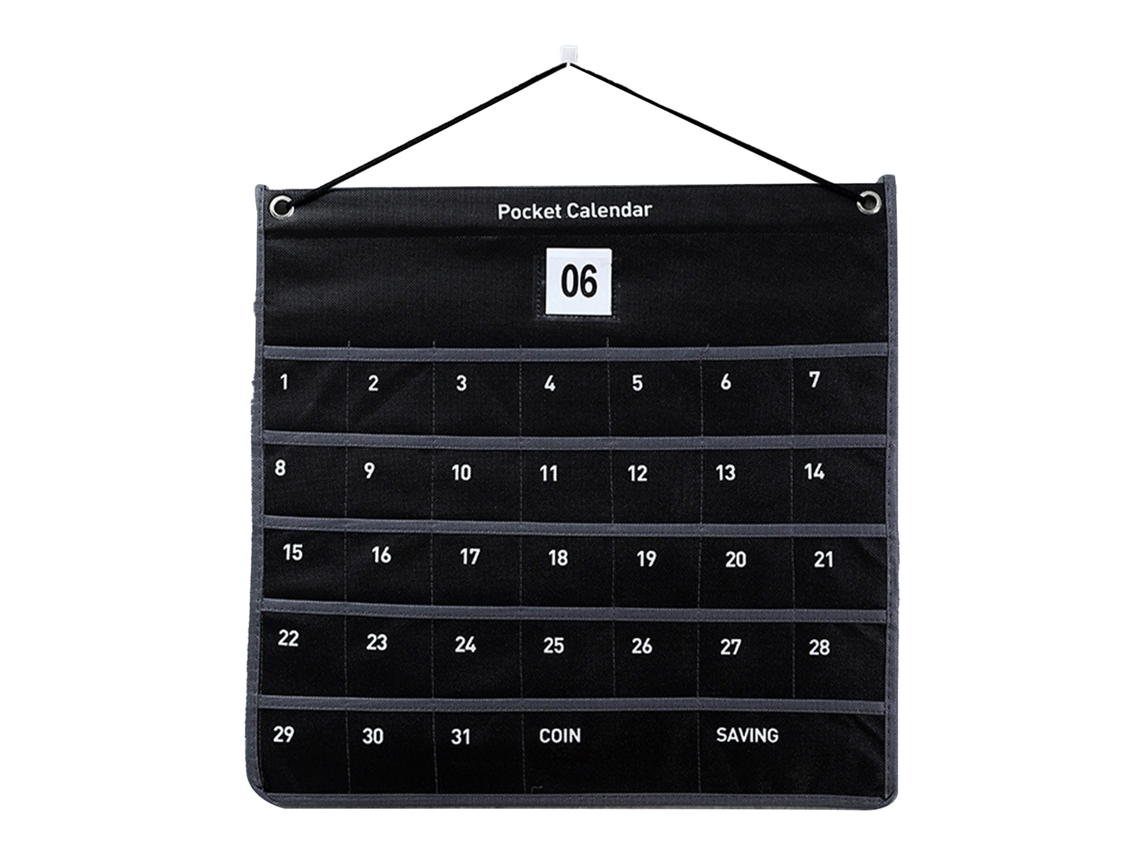 Calendario De Pared Con Bolsillo De Almacenamiento, Tela No Tejida, 44x42 Cm, Negro, Para Sala De Estar U Oficina.