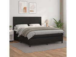 Cama Box Spring Con Colchón Cuero Sintético Negro 180x200 Cm