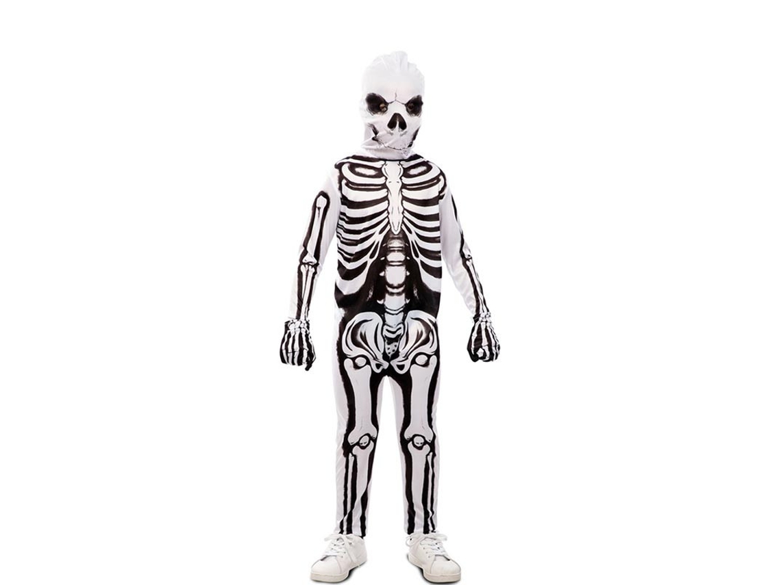 Disfraz de Esqueleto blanco y negro con máscara para niño