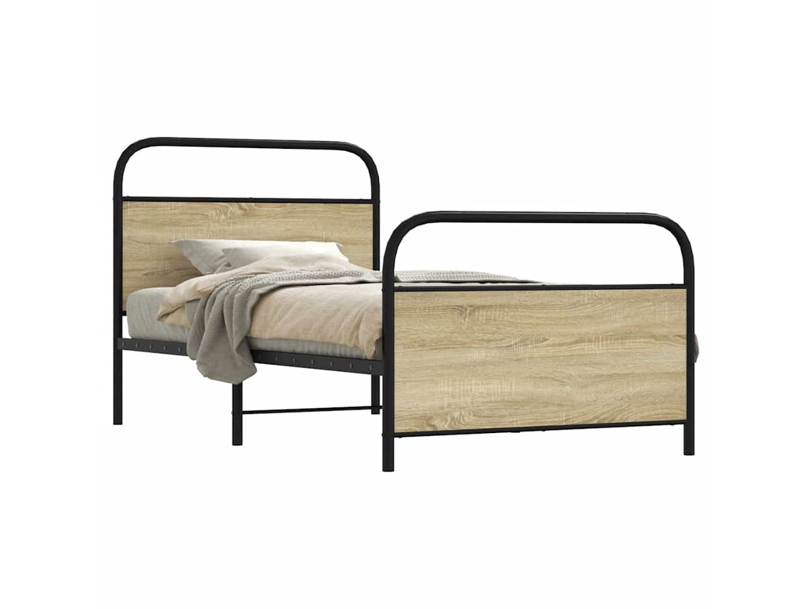 Estructura De Cama Sin Colchón 107x203 Cm Madera Roble Sonoma
