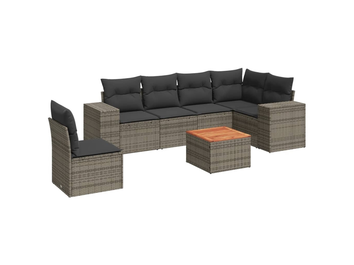 Maison Exclusive - Set De Sofás De Jardín 7 Piezas Con Cojines Ratán Pe Gris