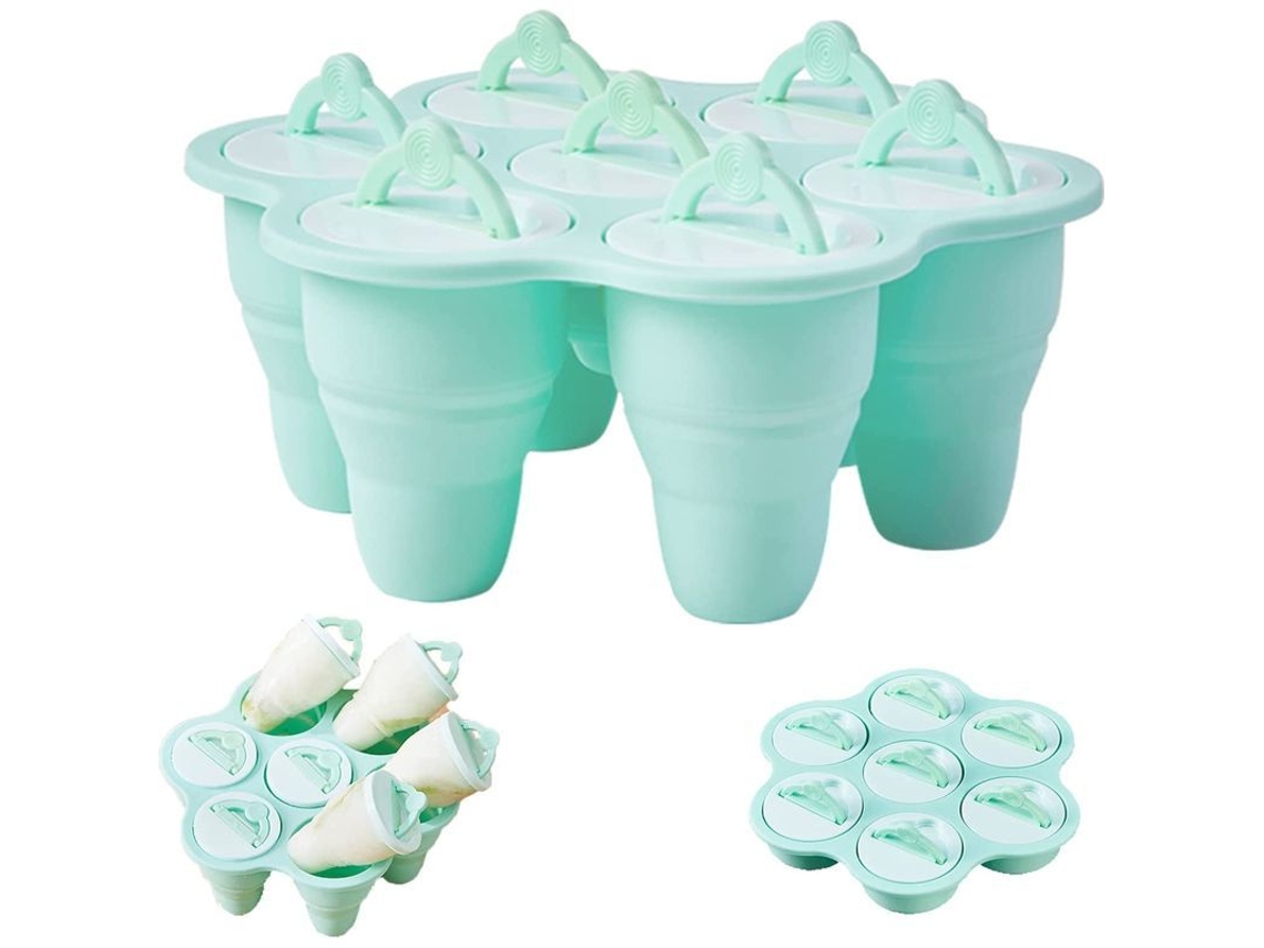 Molde de silicona plegable para helados con 7 cavidades, libre de BPA, para helados caseros, chocolate, yogur, postres congelados y gelatina.
