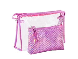 Neceser de viaje 2 en 1 transparente con estampado de escamas de sirena, neceser, estuche para bolígrafos y neceser.