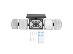Farola solar LED para exteriores modelo 2026 con 5 cabezales flexibles, clasificación IP65, 3 modos de funcionamiento y control remoto.