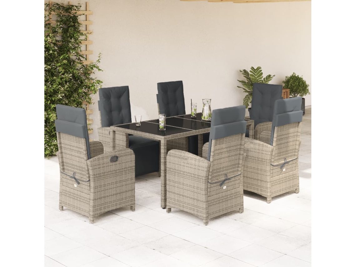Juego de comedor de jardín de 7 piezas DKD Home Decor con cojines de mimbre gris