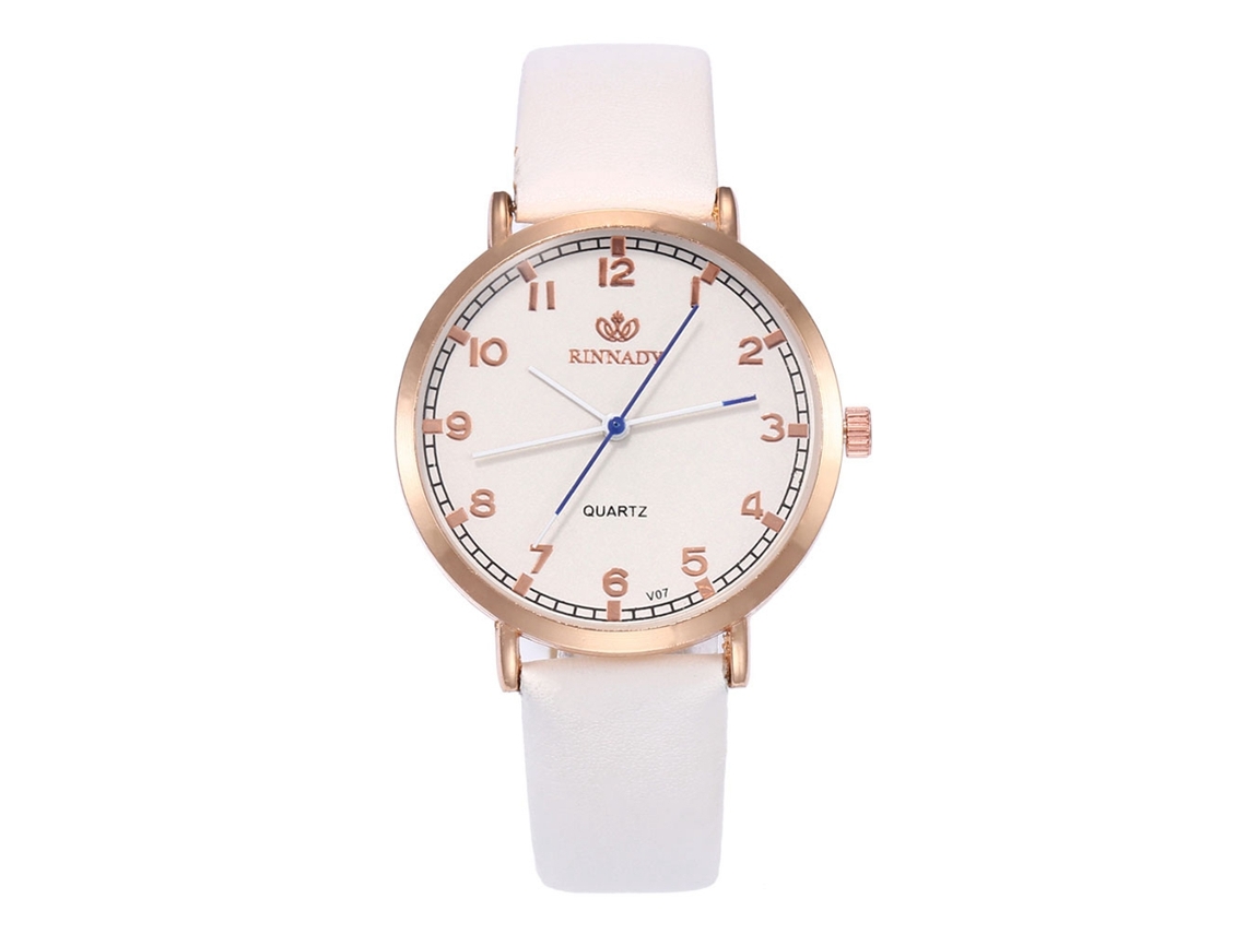 Reloj De Cuarzo De Moda Con Correa De Cuero Pu Para Parejas Dial Redondo Simple Casual Blanco