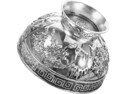 Cuenco Sacrificio Tibetano Antiguo Plata Motivos Dragón Fénix Elegante Decoración Oriental Templo Budista Yoga