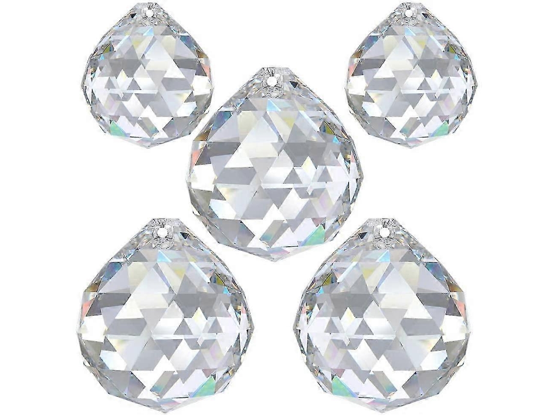 Bolas de cristal de 30 mm, 5 piezas, diseño arcoíris, compatibles con decoración colgante para ventanas, Feng Shui.