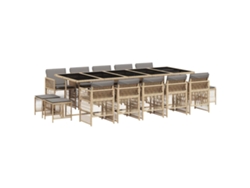 Juego de comedor de jardín de 15 piezas con cojines de mimbre, beige mixto, EXCLUSIVO DE LA CASA (15 piezas)