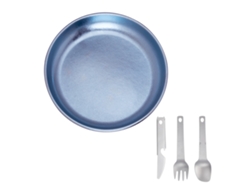 Plato De Camping Con 3 Piezas Set De Vajilla Integrada Placa De Titanio Platos De Barbacoa Platos Metálicos Ultraligeros Para Exterior