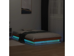 Estructura De Cama Led Madera Maciza Pino Marrón Cera 120x200cm