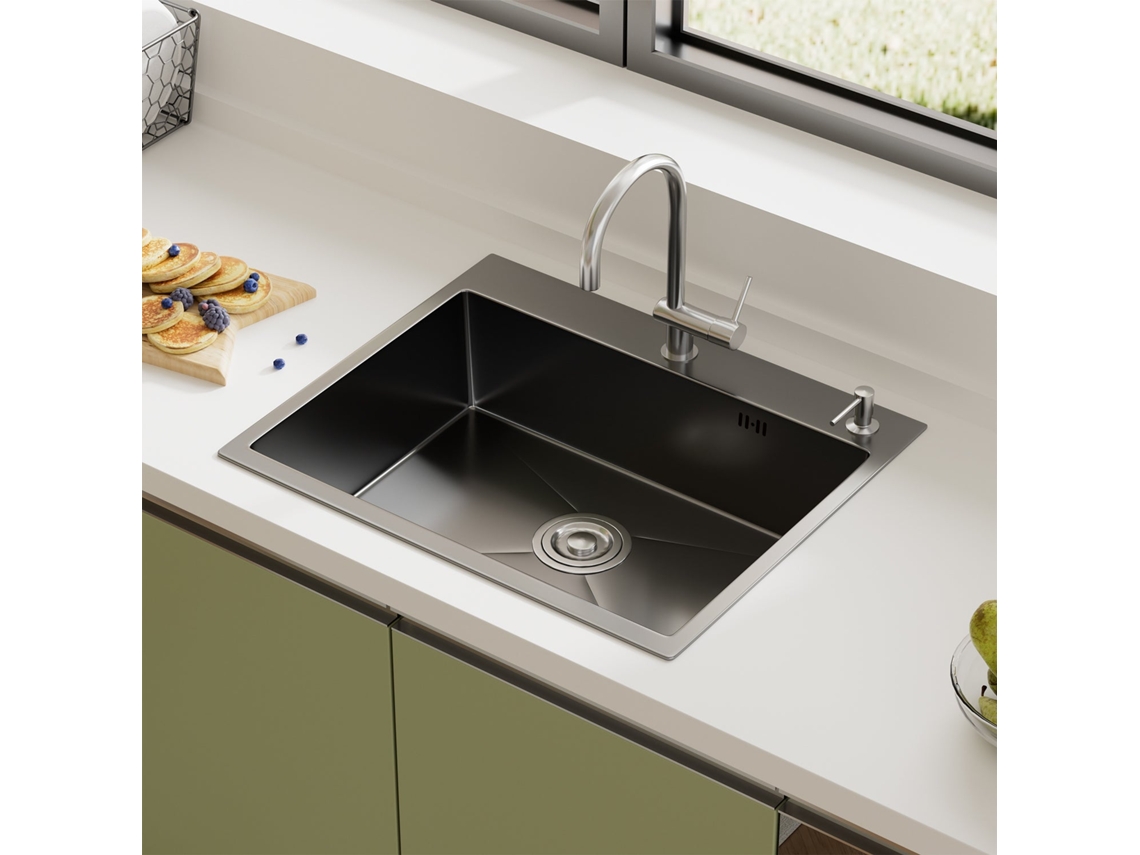 Fregadero De Acero Inoxidable 1 Seno 50x45x22 Cm Gris Metálico - Para Cocina Pequeña Y Autocaravana - Pretaladrado Con Filtro