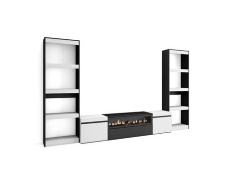 Muebles de Salón para TV 320x186x35cm Para TV hasta 80 Chimenea eléctrica Blanco y negro