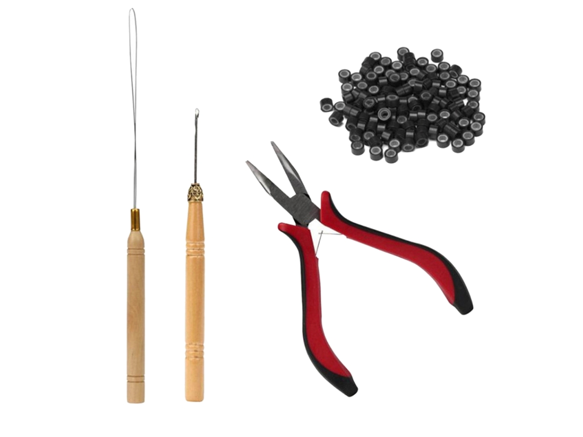 4 Herramientas Para Extensiones De Cabello: Alicates, Gancho De Aguja Y Anillos De Silicona.
