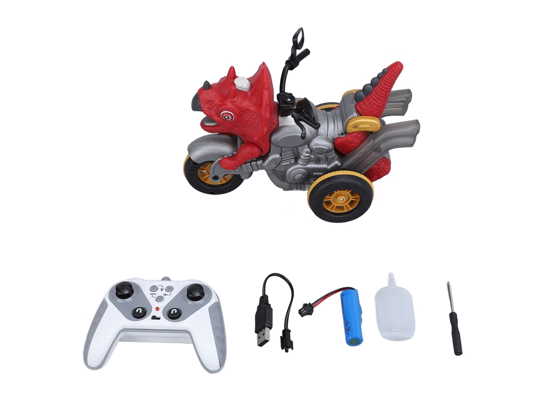 Motocicleta De Dinosaurio De 3 Ruedas Con Control Remoto 2.4g, Rociador De Luz Y Batería Para Niños.