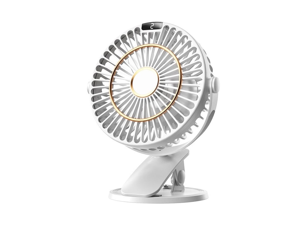 Ventilador de escritorio mini USB portátil recargable con clip de 5 velocidades y pantalla LED, potente ventilador de mesa USHION