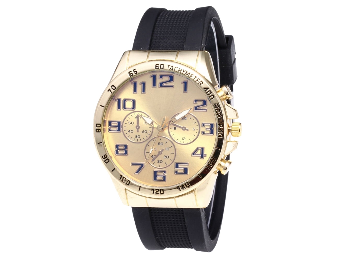 Reloj Cuarzo con correa de silicona, esfera redonda, unisex, estilo casual (dorado)