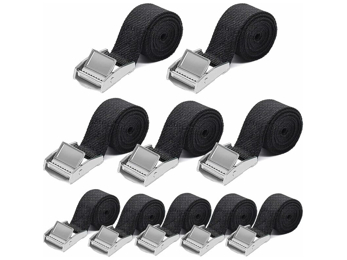 10 PCS Correa de Apriete 25mm x 1m Capacidad de Carga 250kg, Correa de Fijación, Correa de Apriete con Hebilla de Apriete para Portabicicletas de Moto, Correas de Amarre de Alta Resistencia, DIN EN 12