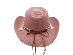 Sombrero Vaquero De Paja Estilo Western Para Hombre Y Mujer, Con Botones Anchos, Ideal Para La Playa O El Verano, Color Rosa, 56-58 Cm.