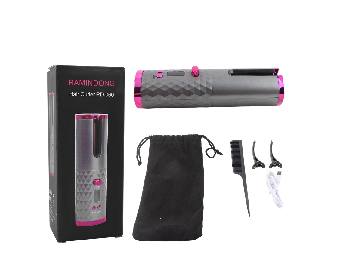 Plancha De Rizo Automática Inalámbrica Recargable Por Usb Portable Varilla De Rizo De Cabello Gris