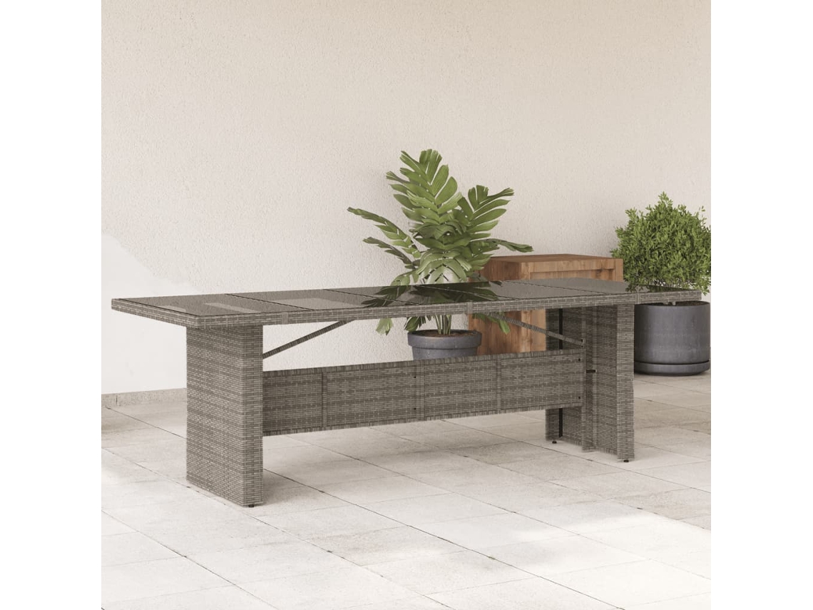 Mesa de Jardín Mesa de Exterior con Tapa de Cristal 240x90x75 cm Mimbre Pe Gris Lovely Home
