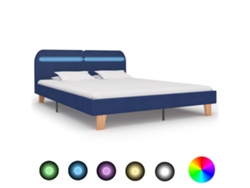 Estructura De Cama Con Led Sin Colchón Tela Azul 160x200 Cm