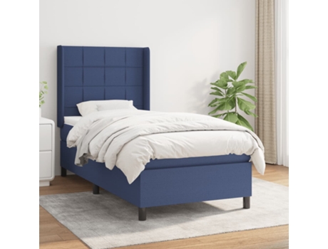 vidaXL Cama con somier y colchón 90x200 cm tela azul